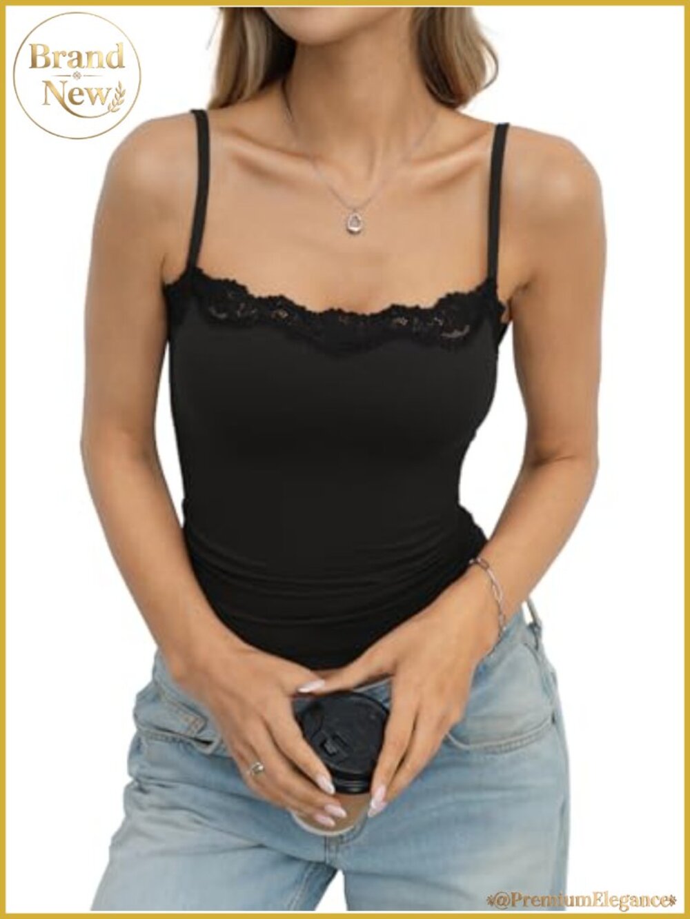 Womens Lace Camisole Top Square Neck Spaghetti Strap Fitted Tank